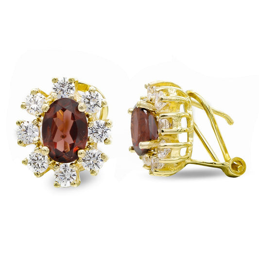 Pendientes Granate 7 x 5 mm Circonita de oro amarillo 18K