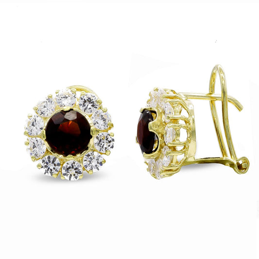 18K PENDIENTES ORO AMARILLO CON PIEDRA Y CIR. 11X11 MM CIERRE OMEGA