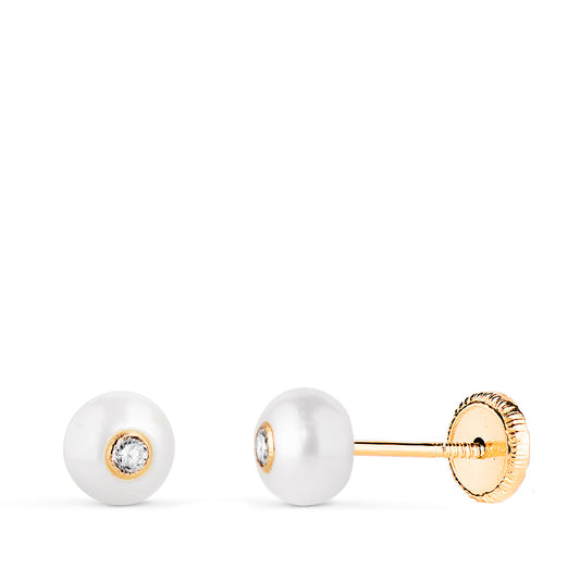 18K PENDIENTES ORO AMARILLO PERLAS CON CIRCONITA EN BOCEL. MEDIDA: 5 MM. CIERRE TUERCA