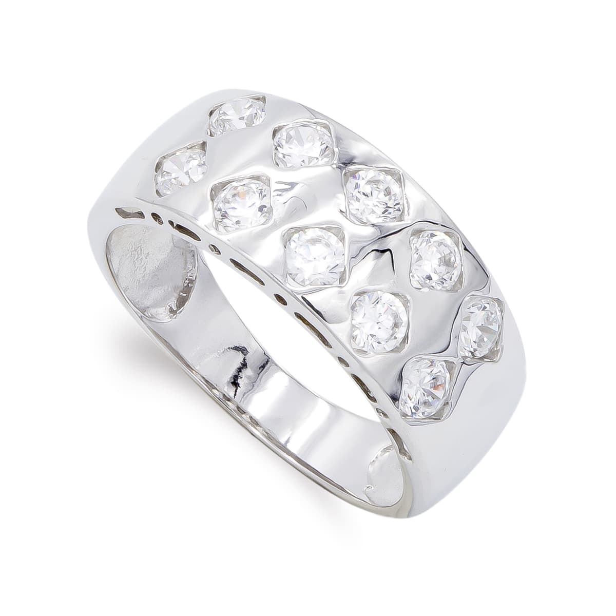 Sortija con Circonita Ancho 8 mm de oro blanco 18K