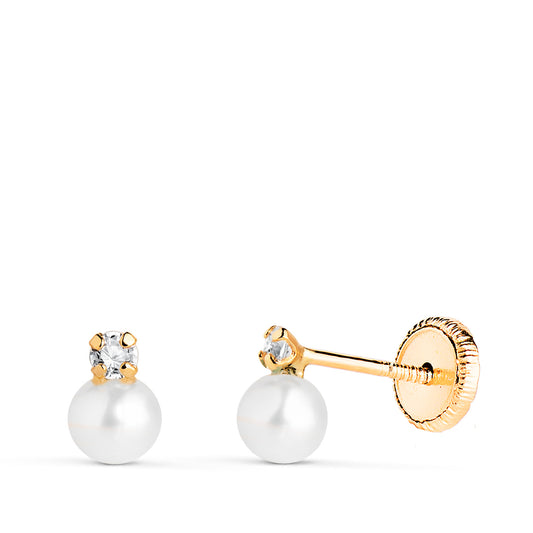 18K PENDIENTES ORO AMARILLO TU Y YO PERLAS Y CIRCONITA EN GARRAS. MEDIDA: 7 X 4,5 MM. CIERRE TUERCA