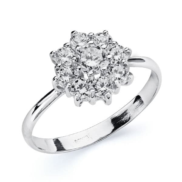 Sortija Cuajo con Circonitas. Ancho: 10 mm de oro blanco 18K