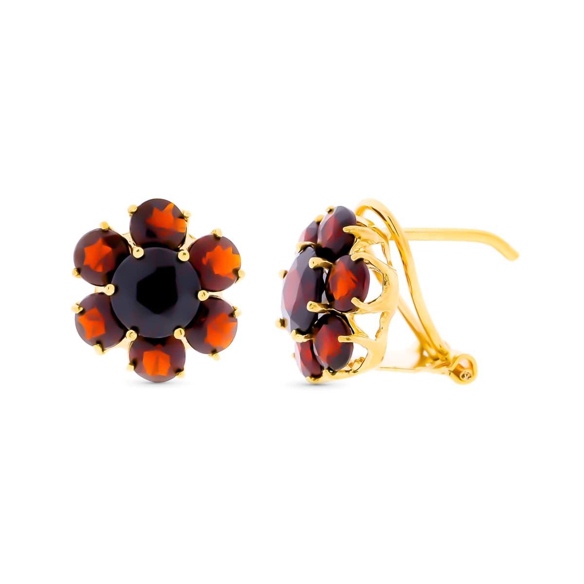 Pendientes y Granates 12 x 12 mm de oro amarillo 18K