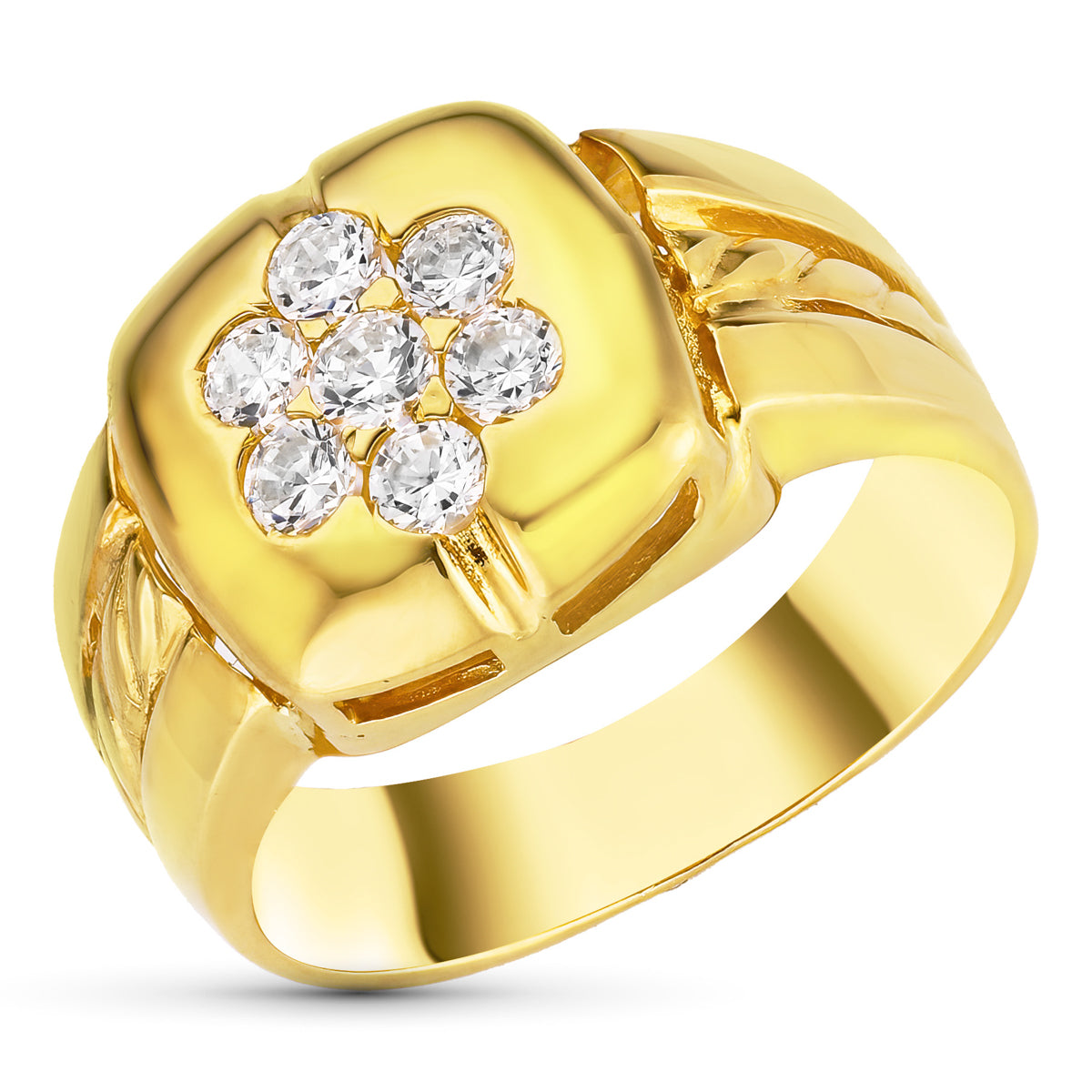 Sortija Motivo Cuadrado con Circonitas. Ancho: 12 mm de oro amarillo 18K