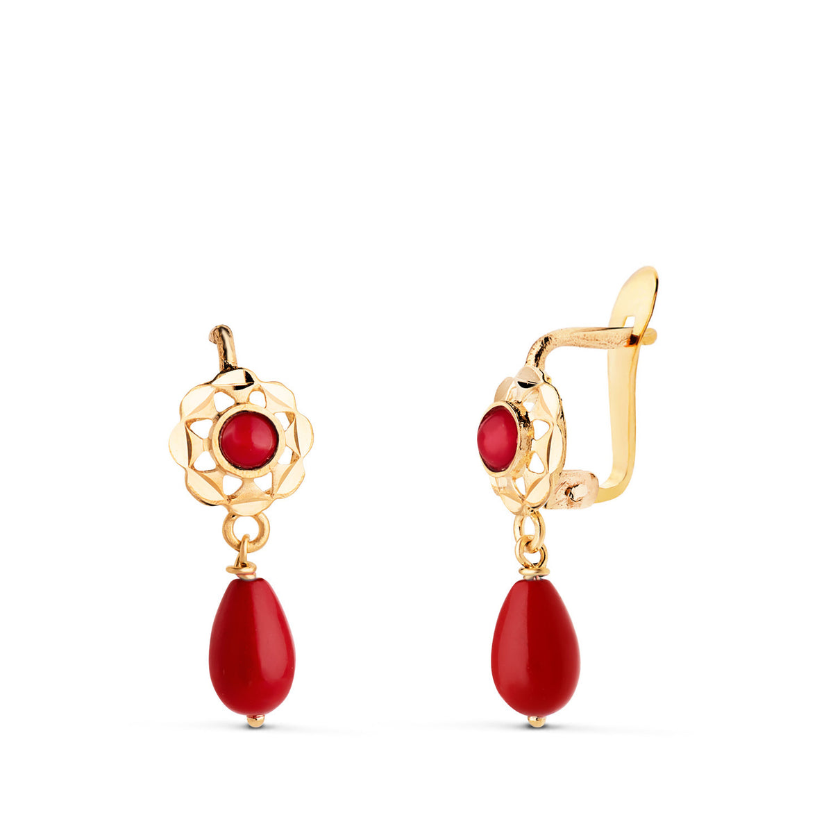 Pendientes Cubanas Coralina. 17 x 6 mm de oro amarillo 18K