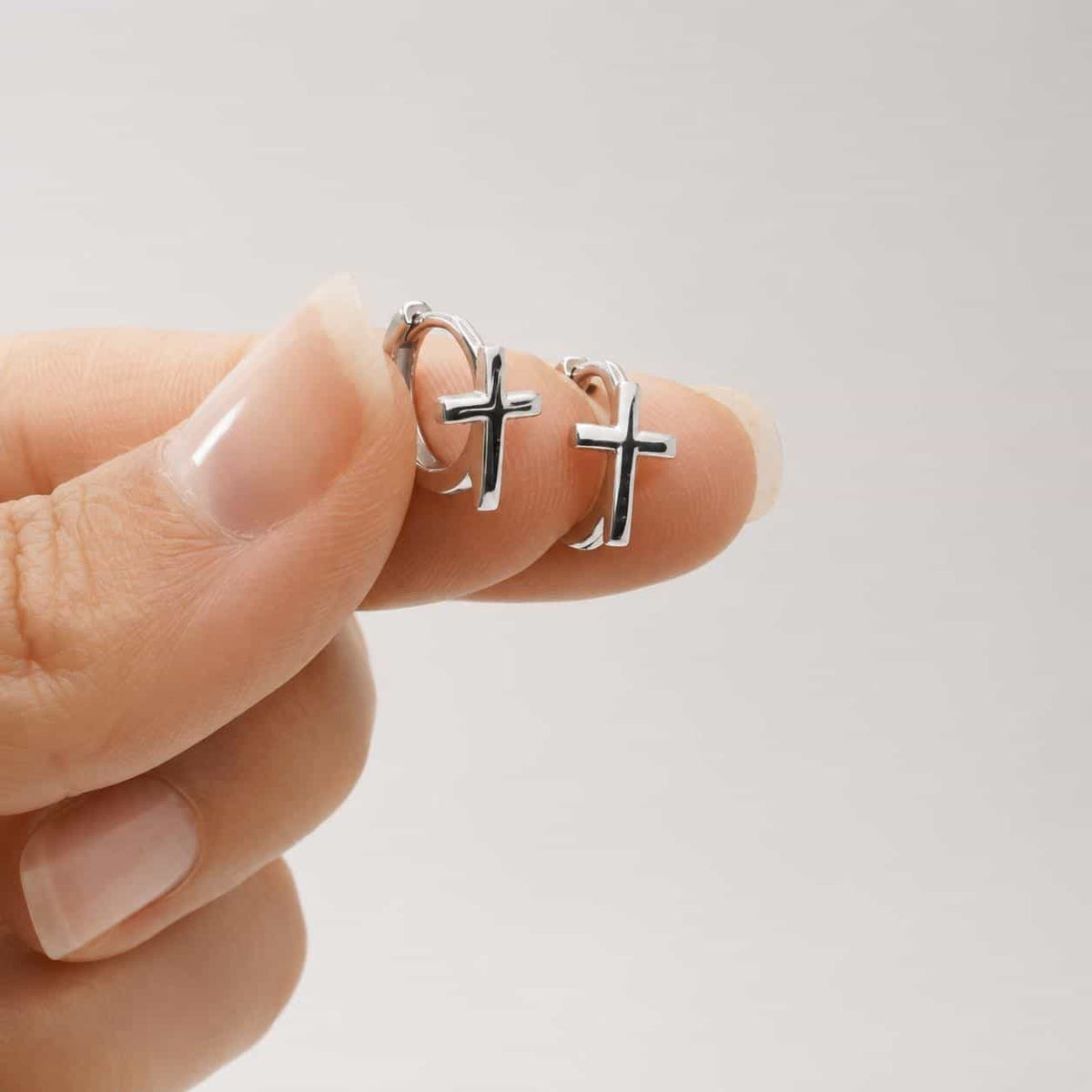 Pendientes cruz arito de plata de ley - Joyería Zafir