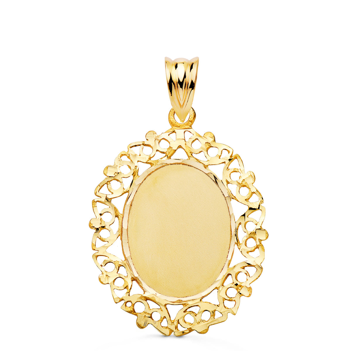 Colgante Placa Chapa Oro Amarilllo Cerco Calado 28 x 21 mm 9K