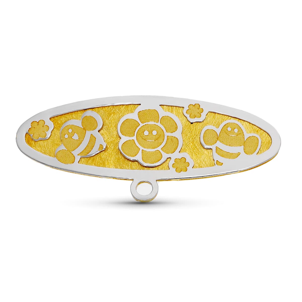 Alfiler Bicolor Abejas y Flor 28 x 9 mm 18K