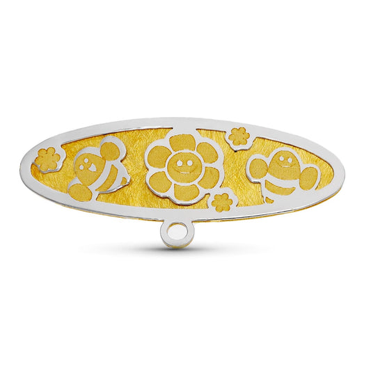 Alfiler Bicolor Abejas y Flor 28 x 9 mm 18K