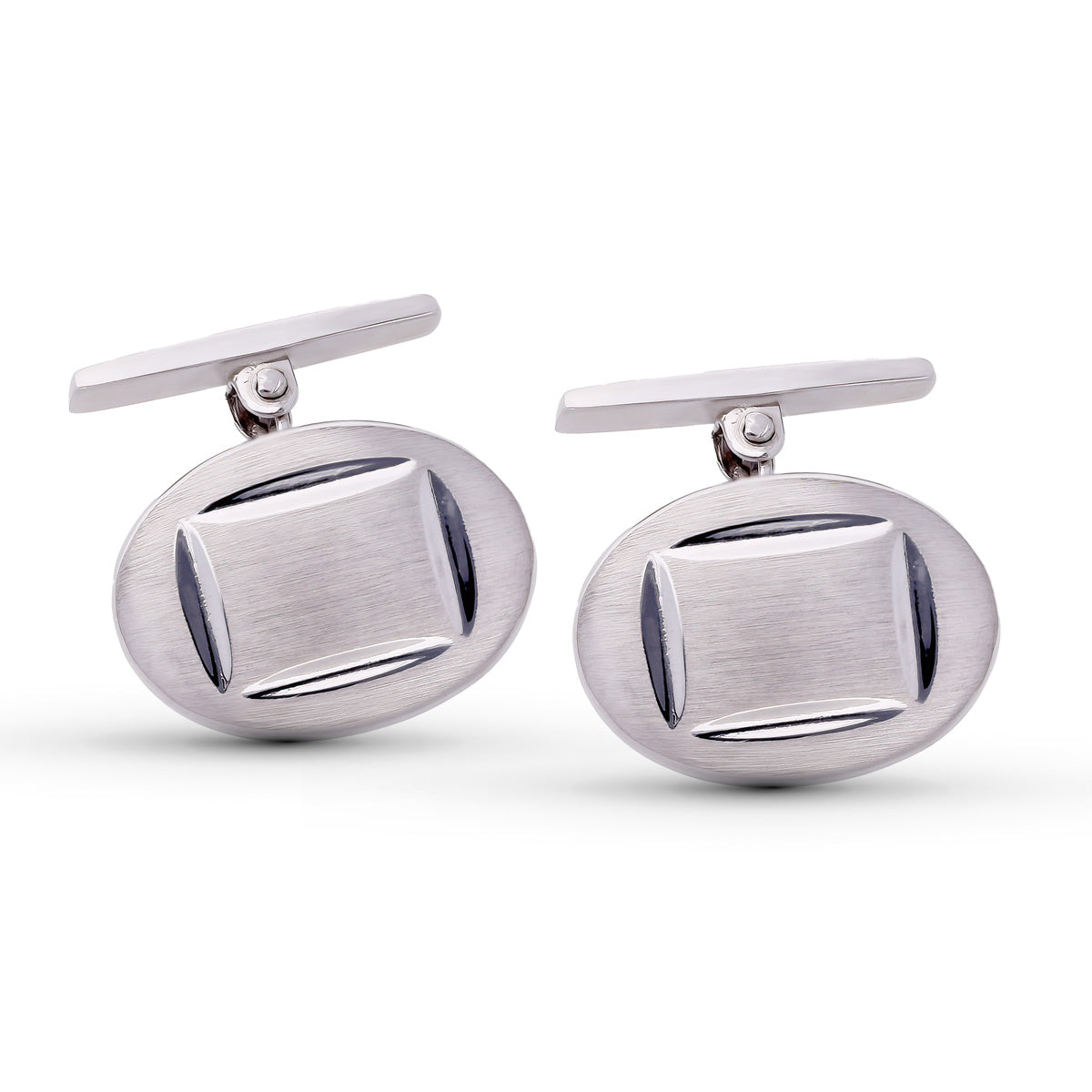 Gemelos Oval Mate y Brillo de oro blanco 18K