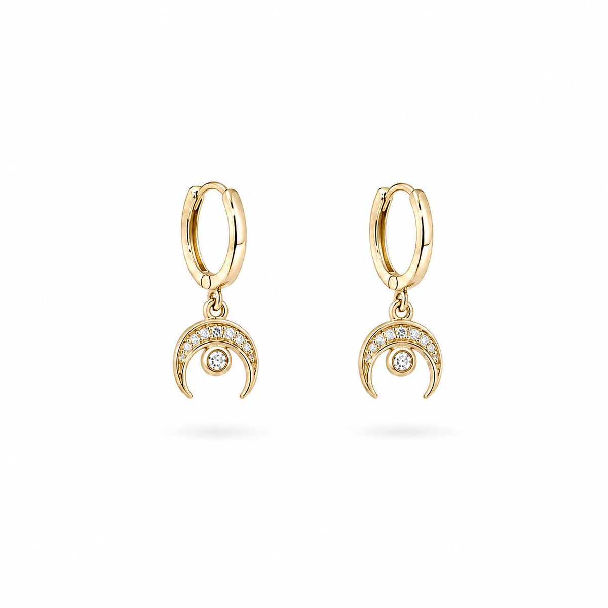 Pendientes luna creciente de plata de ley con baño de oro de 14 quilates - Joyería Zafir