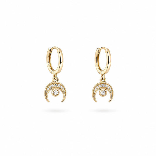 Pendientes luna creciente de plata de ley con baño de oro de 14 quilates - Joyería Zafir