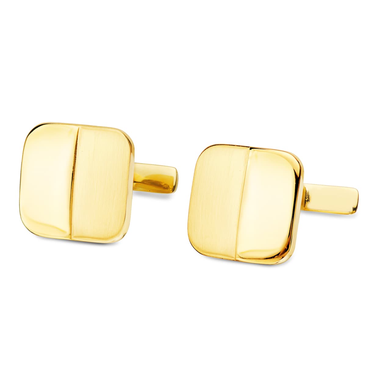 18K GEMELOS ORO AMARILLO CUADRADOS MATE Y BRILLO 14X14 MM CIERRE RIGIDO OSCILANTE
