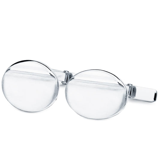 18K GEMELOS ORO BLANCO OVAL MATE Y BRILLO 18X13 MM CIERRE RIGIDO OSCILANTE