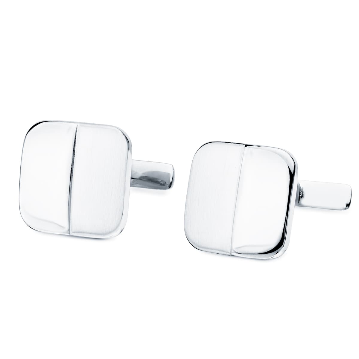 18K GEMELOS ORO BLANCO CUADRADOS MATE Y BRILLO 14X14 MM CIERRE RIGIDO OSCILANTE