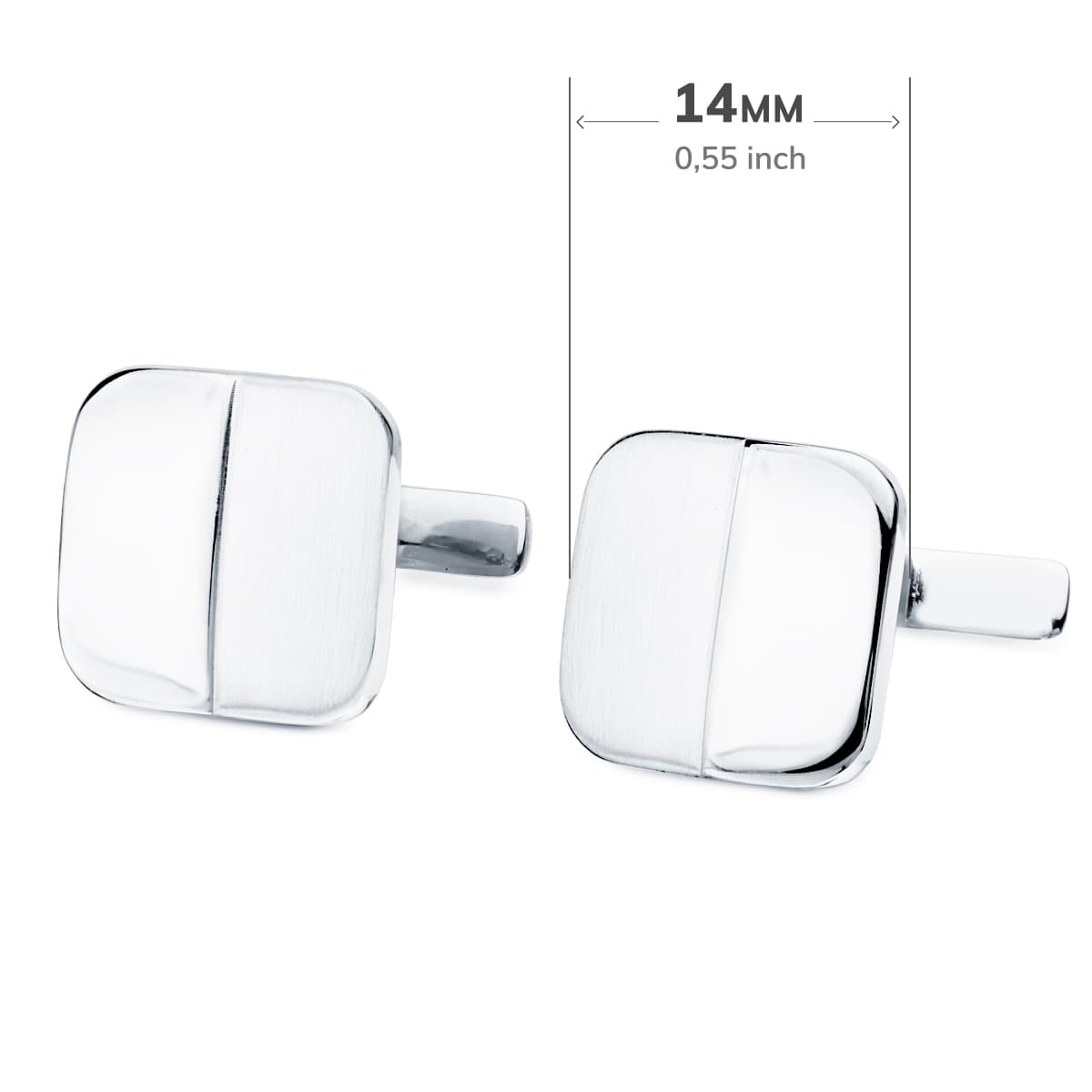 18K GEMELOS ORO BLANCO CUADRADOS MATE Y BRILLO 14X14 MM CIERRE RIGIDO OSCILANTE