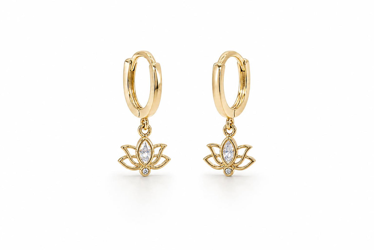 Pendientes loto oro aritos de plata de ley con baño de oro de 14 quilates - Joyería Zafir