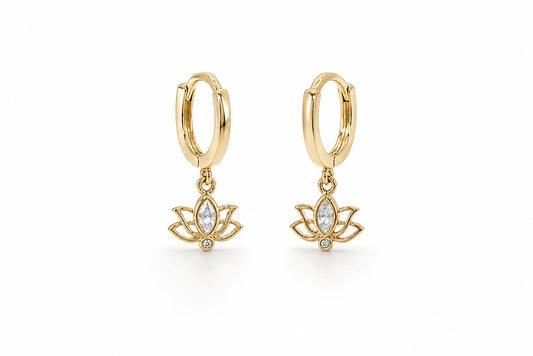 Pendientes loto oro aritos de plata de ley con baño de oro de 14 quilates - Joyería Zafir