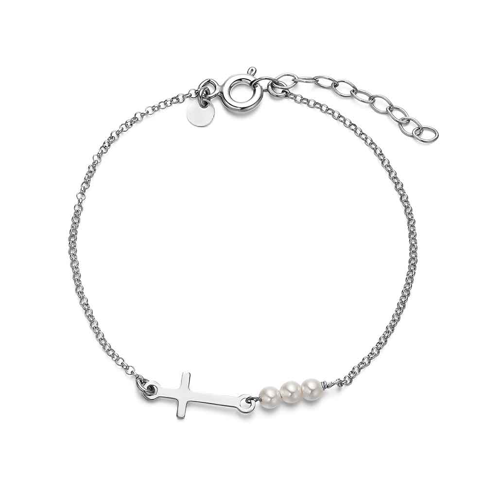 Pulsera de plata rodiada con perlas