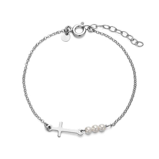 Pulsera de plata rodiada con perlas