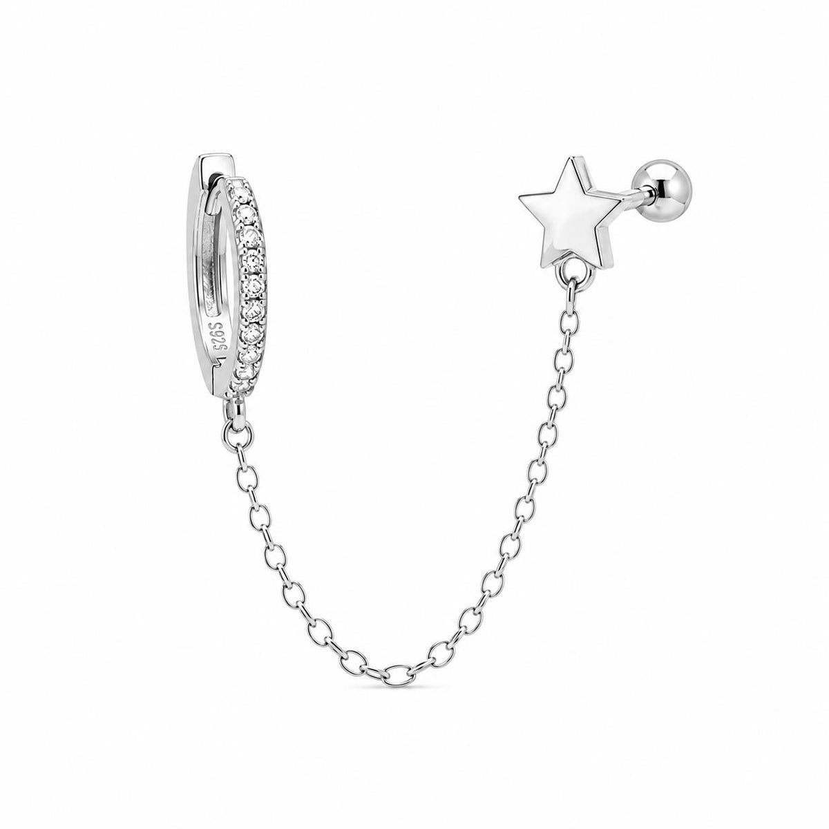 Pendientes cadena estrella de plata de ley - Joyería Zafir