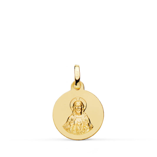9K MEDALLA ORO AMARILLO CORAZON DE JESUS TALLADA 14 MM