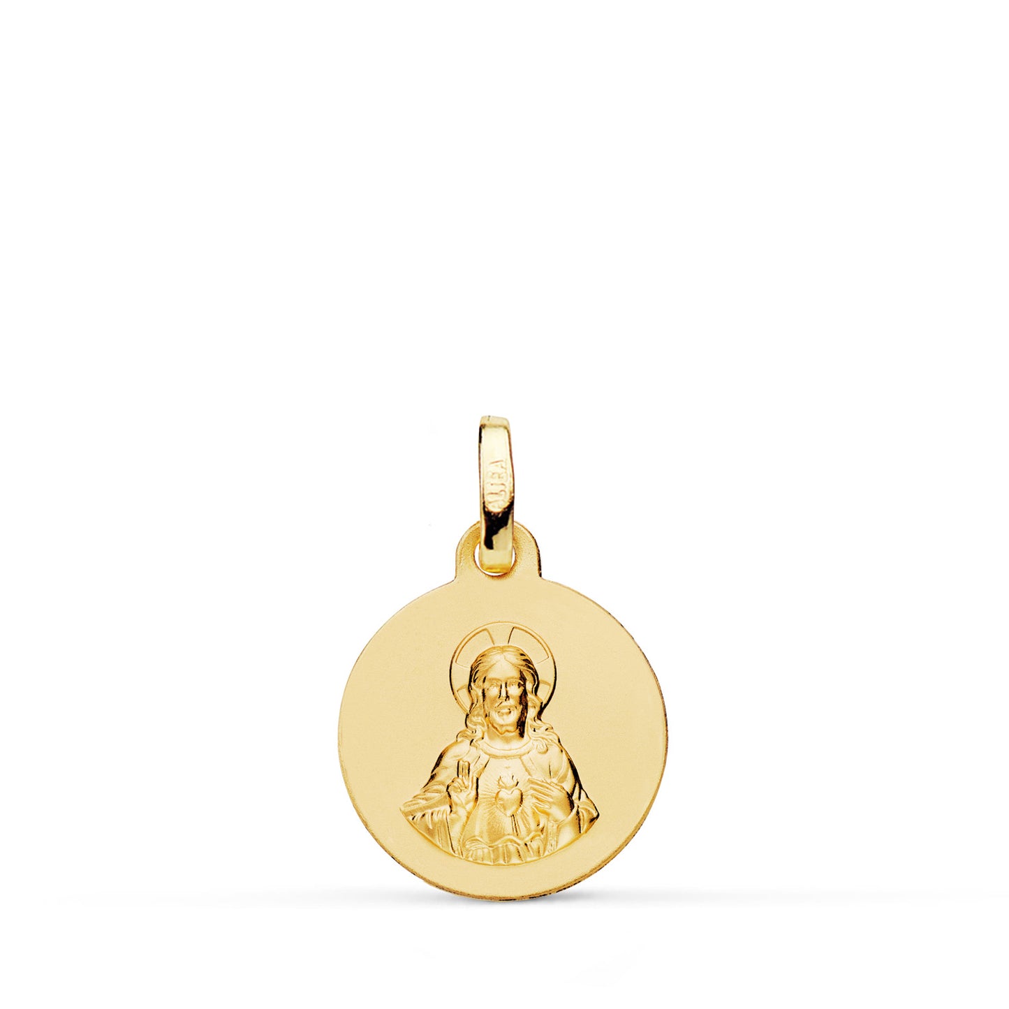 9K MEDALLA ORO AMARILLO CORAZON DE JESUS TALLADA 14 MM