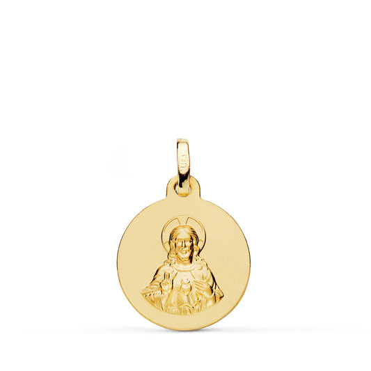 9K MEDALLA ORO AMARILLO CORAZON DE JESUS LISA MATIZADA 16 MM