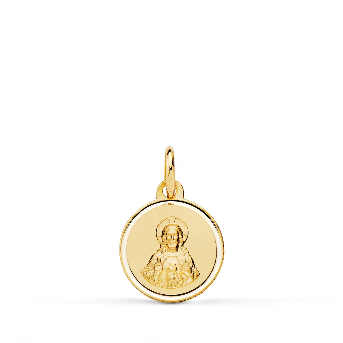 Medalla Cristo Sagrado Corazon Jesus Bisel 12 mm de oro amarillo 18K