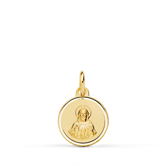 Medalla Cristo Sagrado Corazon Jesus Bisel 12 mm de oro amarillo 18K