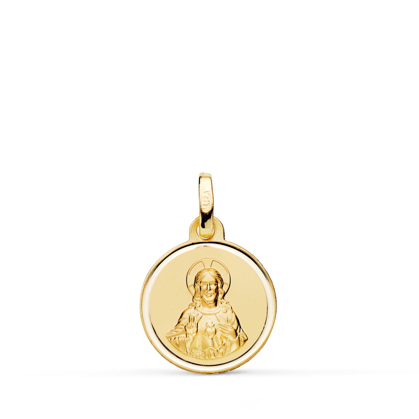 Medalla Cristo Sagrado Corazon de Jesus Bisel 14 mm de oro amarillo 18K