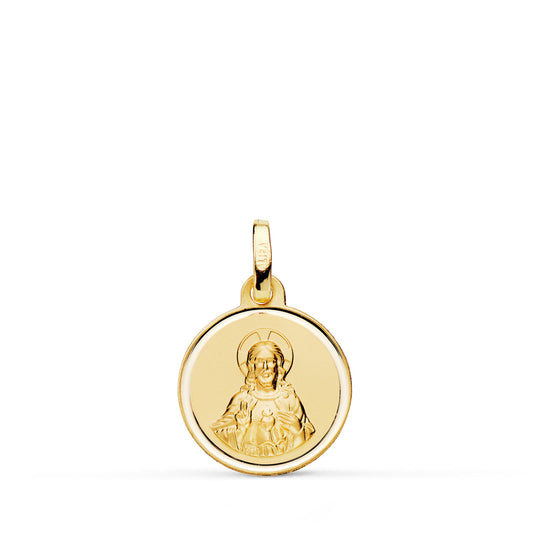 Medalla Cristo Sagrado Corazon de Jesus Bisel 14 mm de oro amarillo 18K
