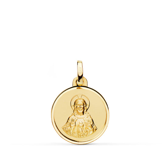 Medalla Cristo Sagrado Corazon Jesus Bisel 16 mm de oro amarillo 18K