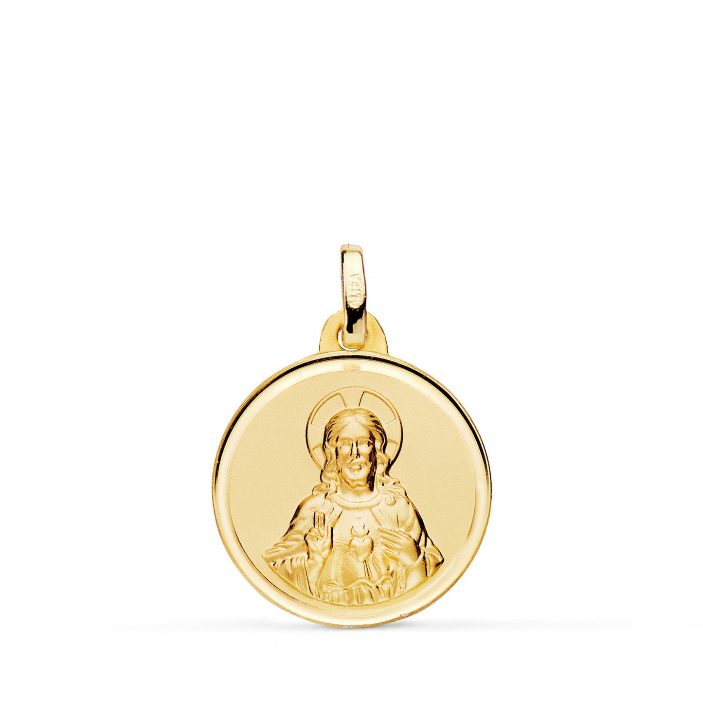 Medalla Cristo Sagrado Corazon de Jesus Bisel 18 mm de oro amarillo 18K