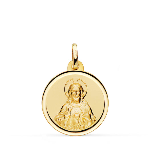 Medalla Cristo Sagrado Corazon de Jesus Bisel 20 mm de oro amarillo 18K
