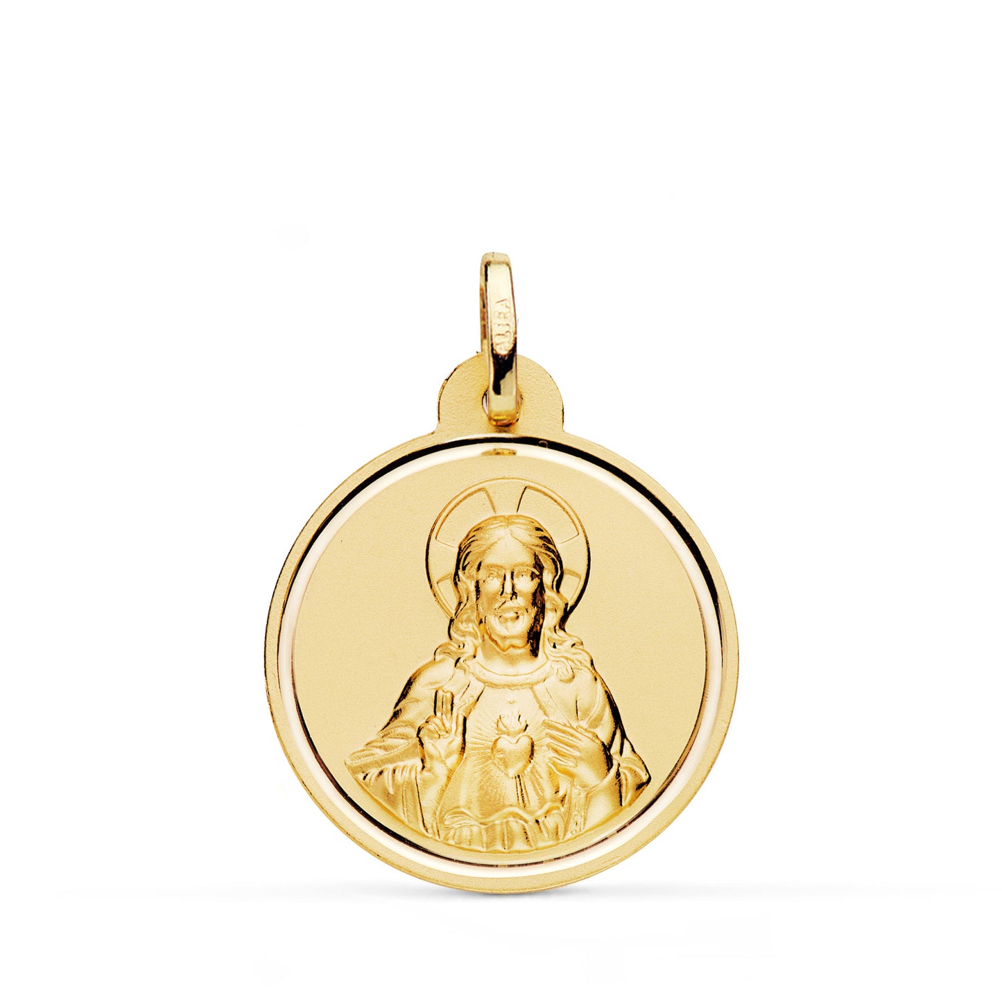 Medalla Cristo Sagrado Corazon de Jesus Bisel 22 mm de oro amarillo 18K