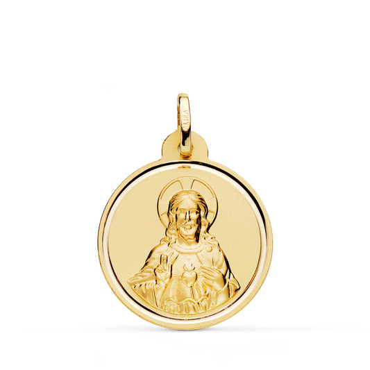 Medalla Cristo Sagrado Corazon de Jesus Bisel 22 mm de oro amarillo 18K