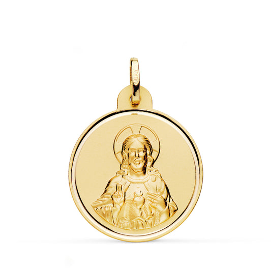 Medalla Cristo Sagrado Corazon de Jesus Bisel 24 mm de oro amarillo 18K