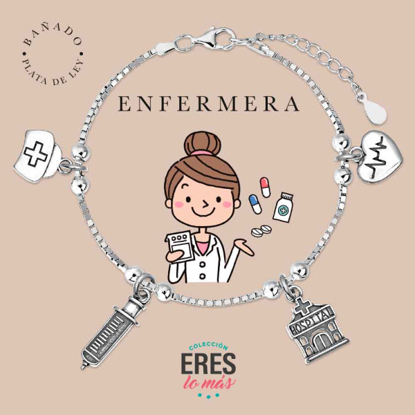 Pulsera eres lo más enfermera metal bañado en plata con cuatro colgantes