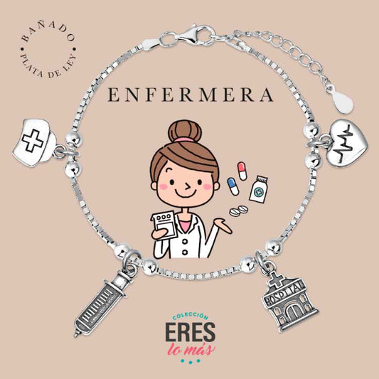 Pulsera eres lo más enfermera metal bañado en plata con cuatro colgantes
