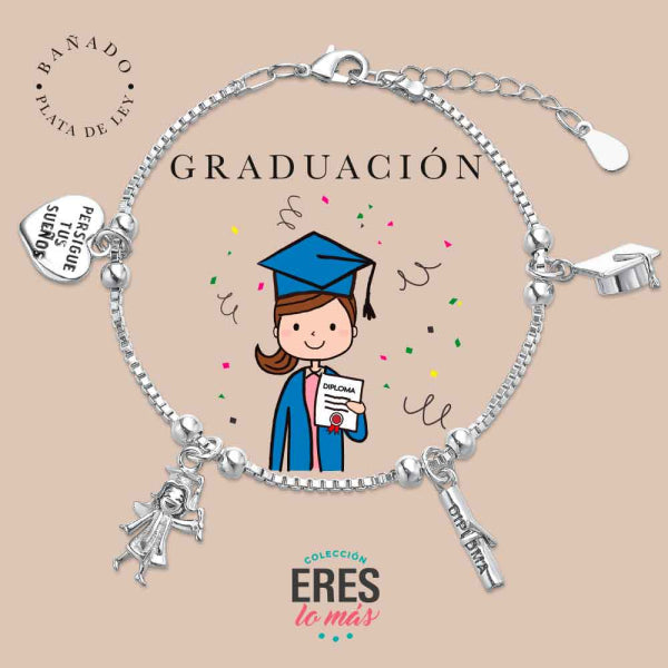 Pulsera eres lo más graduación metal bañado en plata con cuatro colgantes