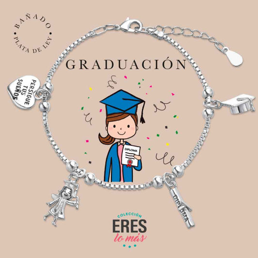 Pulsera eres lo más graduación metal bañado en plata con cuatro colgantes
