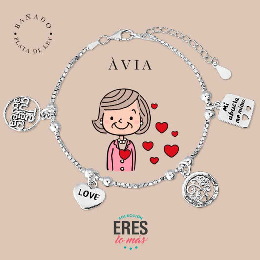 Pulsera eres lo más àvia metal bañado en plata con cuatro colgantes