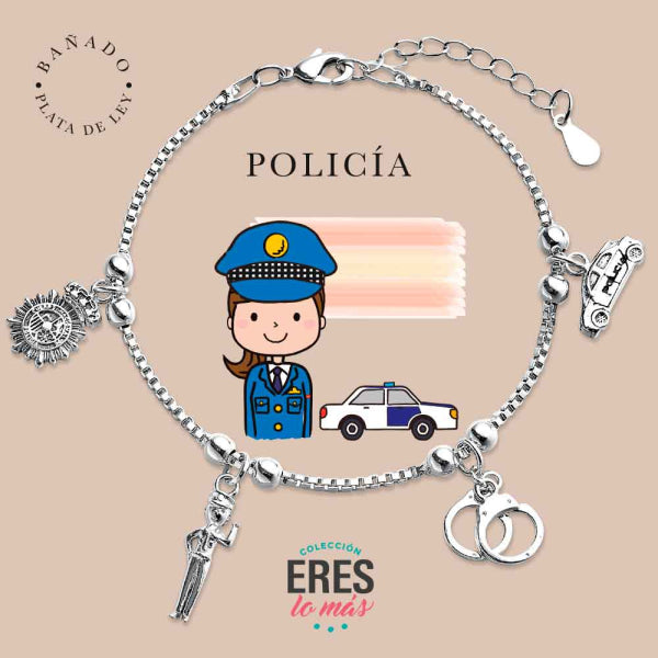 Pulsera eres lo más policía metal bañado en plata con cuatro colgantes