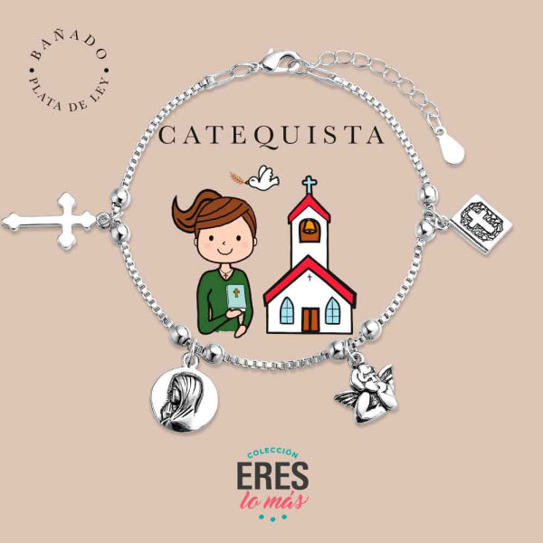 Pulsera eres lo más catequista metal bañado en plata con cuatro colgantes