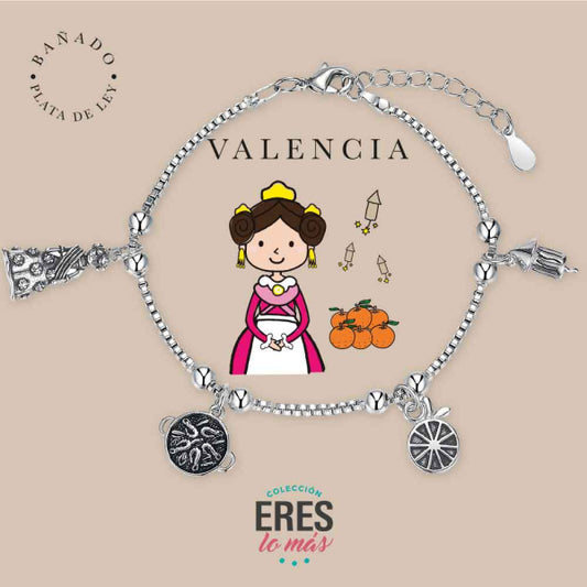 Pulsera eres lo más Valencia metal bañado en plata con cuatro colgantes