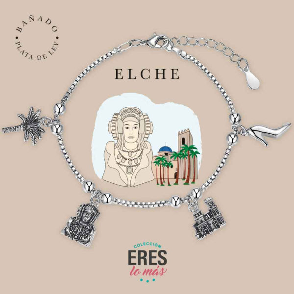 Pulsera eres lo más Elche metal bañado en plata con cuatro colgantes