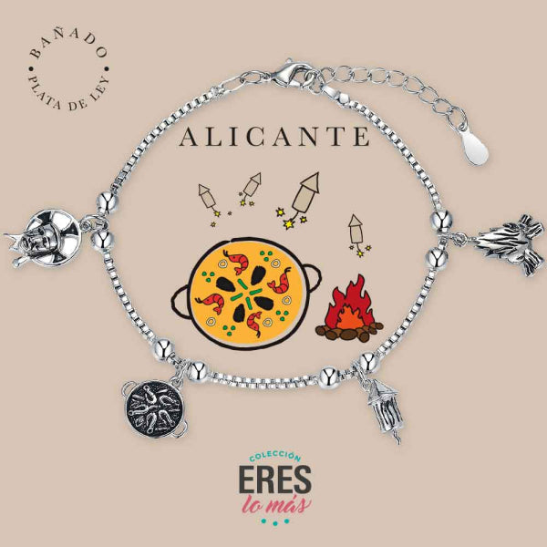Pulsera eres lo más Alicante metal bañado en plata con cuatro colgantes