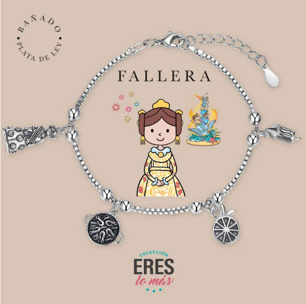 Pulsera eres lo más Fallera metal bañado en plata con cuatro colgantes