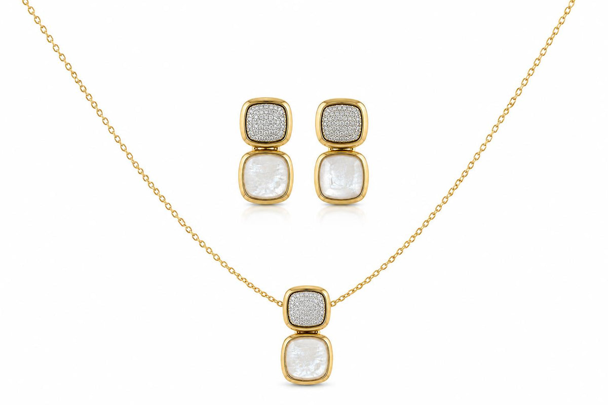 Conjunto lux con baño de oro de 14 quilates - Joyería Zafir